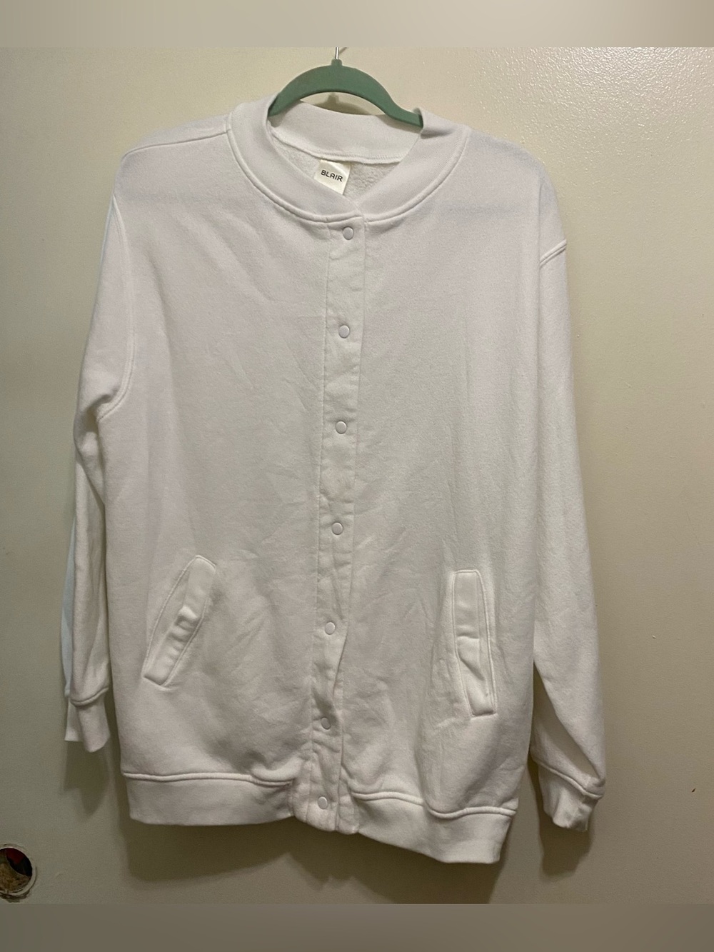 Blair Womens L Large 46” White Snap Up Jacket Fleece Lined Classic Vintage